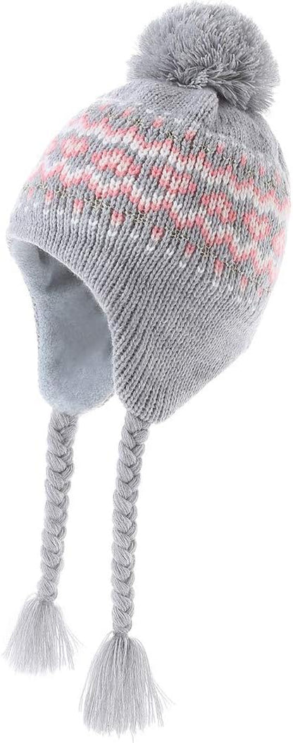 Girls Knit Hats Winter Fleece Lining Skiing Winter Caps with Warm Ear Flap