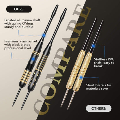 Steel Tip Dart Brass Barrels Professional Darts Set, Metal Tipped Darts 6 Pack + 12 Aluminum Shafts + 12 Flights + 1 Sharpener