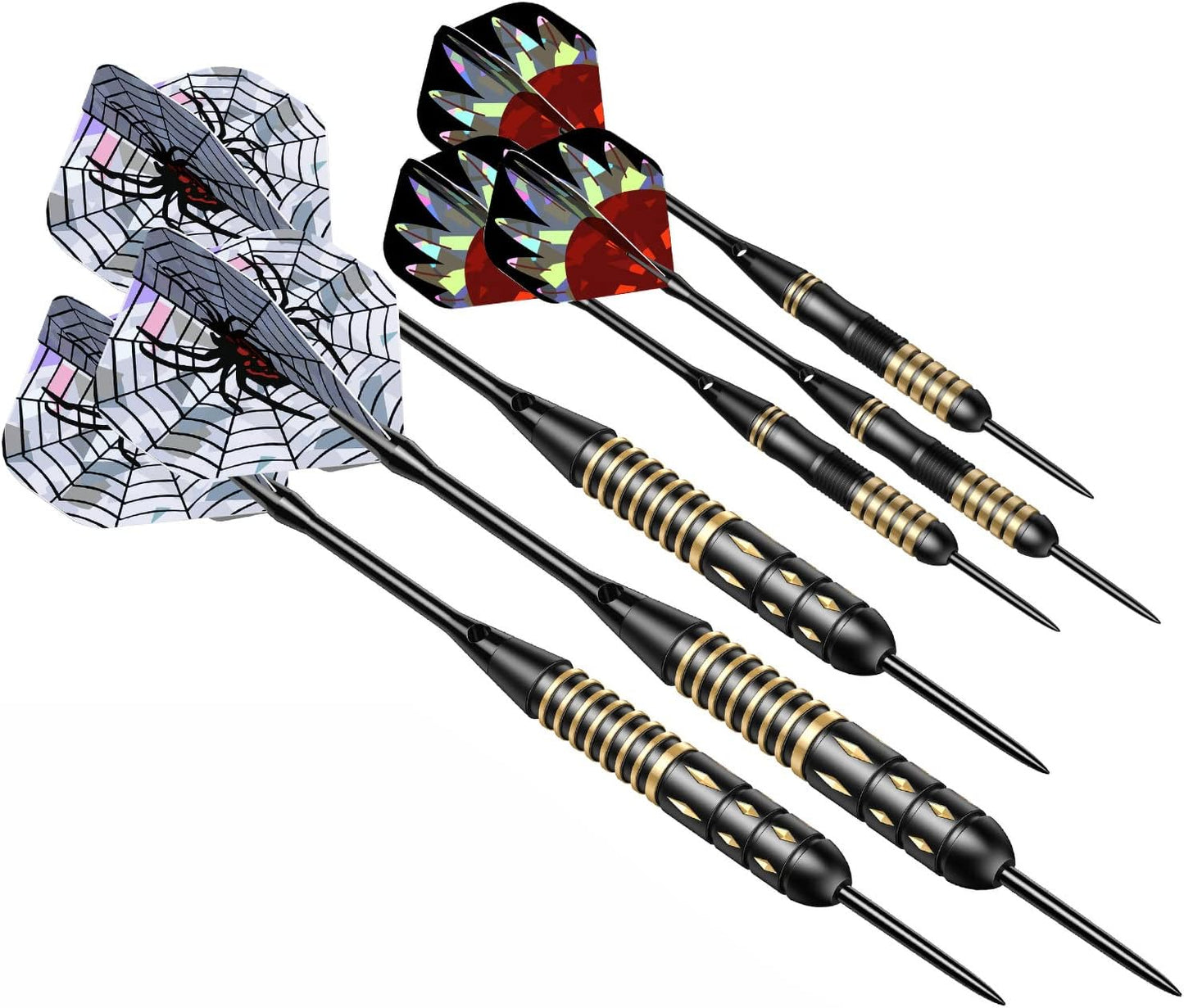 Steel Tip Dart Brass Barrels Professional Darts Set, Metal Tipped Darts 6 Pack + 12 Aluminum Shafts + 12 Flights + 1 Sharpener