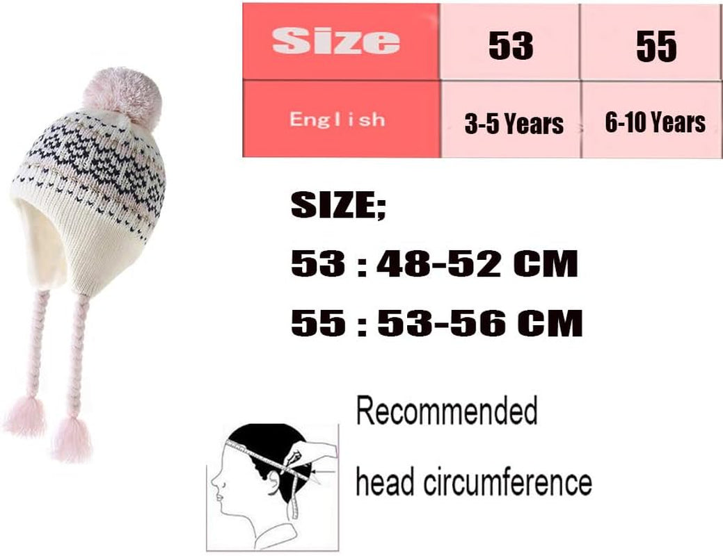 Girls Knit Hats Winter Fleece Lining Skiing Winter Caps with Warm Ear Flap