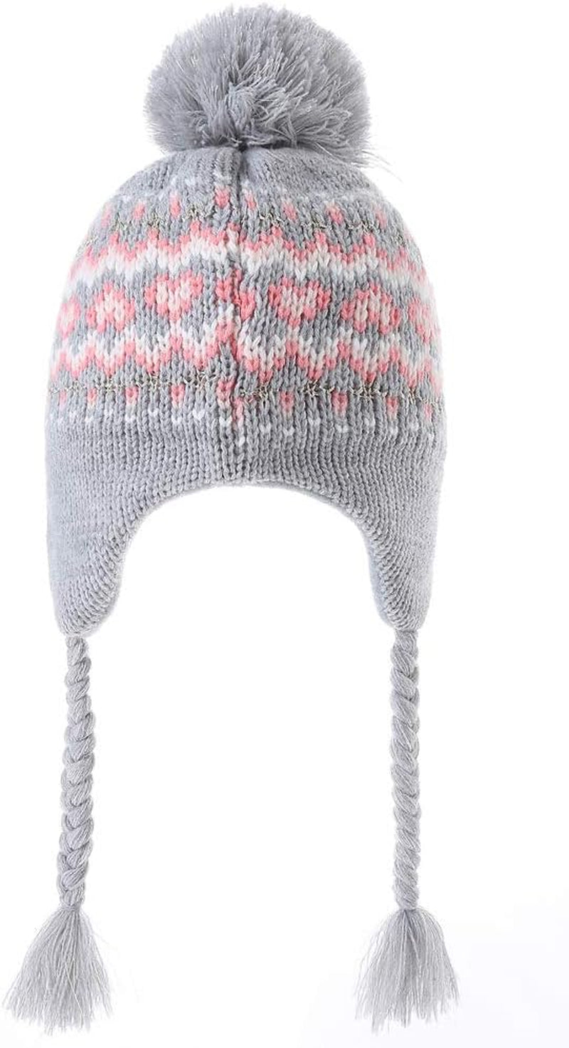 Girls Knit Hats Winter Fleece Lining Skiing Winter Caps with Warm Ear Flap