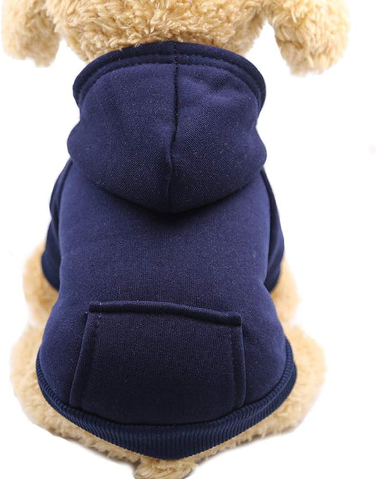 Winter Dog Cat Hoodie Sweatshirt with Pockets - Warm Clothing for Small Dogs and Puppies (Navy, Medium)