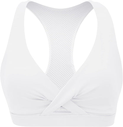 Women'S Ruched Sports Bra - Womens Strappy Sports Bra Mesh Open Back Sports Bra for Workout Yoga Gym (Medium, White)
