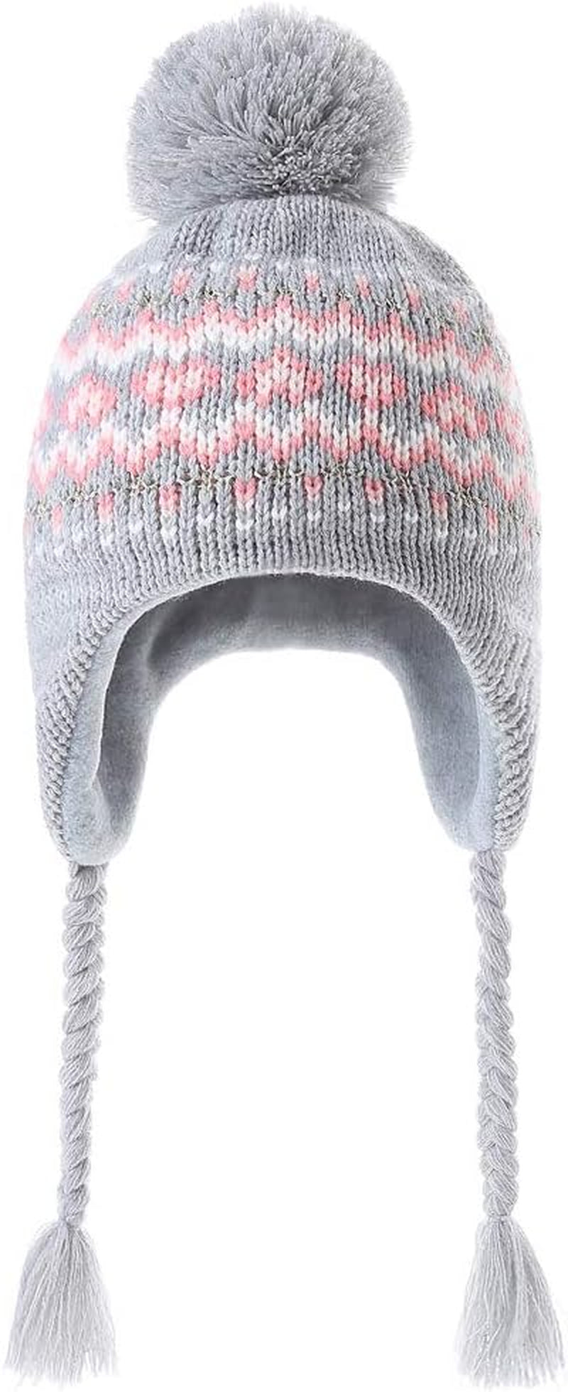 Girls Knit Hats Winter Fleece Lining Skiing Winter Caps with Warm Ear Flap
