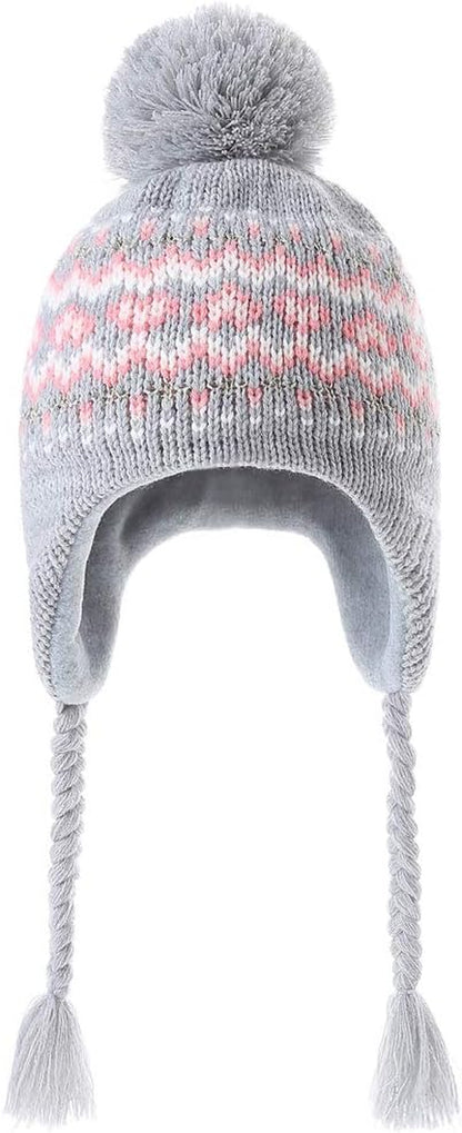 Girls Knit Hats Winter Fleece Lining Skiing Winter Caps with Warm Ear Flap