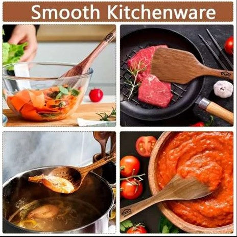 Premium 5/7-Piece Wooden Kitchen Utensil Set – Heat Resistant Natural Wood Cooking Spoons, Spurtle, Ladle & Wok Spatula for Non-Stick Cookware