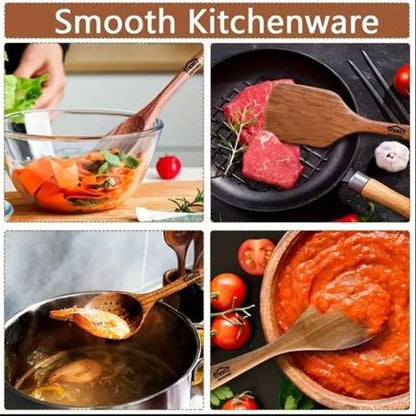 Premium 5/7-Piece Wooden Kitchen Utensil Set – Heat Resistant Natural Wood Cooking Spoons, Spurtle, Ladle & Wok Spatula for Non-Stick Cookware