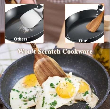 Premium 5/7-Piece Wooden Kitchen Utensil Set – Heat Resistant Natural Wood Cooking Spoons, Spurtle, Ladle & Wok Spatula for Non-Stick Cookware