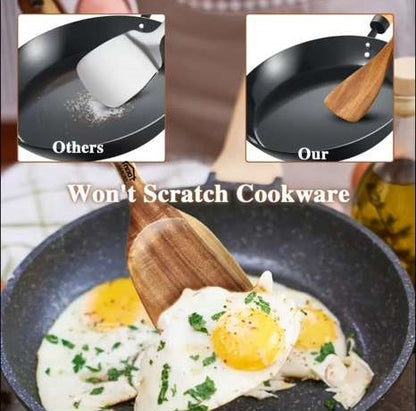 Premium 5/7-Piece Wooden Kitchen Utensil Set – Heat Resistant Natural Wood Cooking Spoons, Spurtle, Ladle & Wok Spatula for Non-Stick Cookware