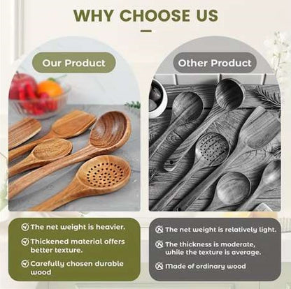 Premium 5/7-Piece Wooden Kitchen Utensil Set – Heat Resistant Natural Wood Cooking Spoons, Spurtle, Ladle & Wok Spatula for Non-Stick Cookware