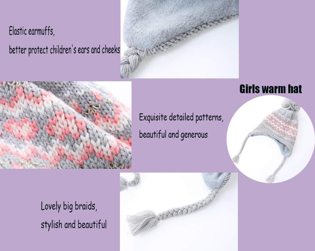 Girls Knit Hats Winter Fleece Lining Skiing Winter Caps with Warm Ear Flap